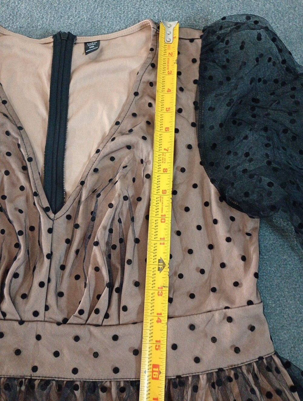 SHEIN CURVE Polka Dot Mesh Overlay Dress Black Tan Long Sleeve Party Event 1XL - Picture 6 of 16